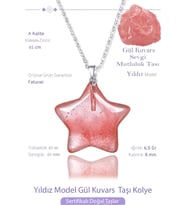 Sertifikalı Gerçek Yıldız Model Gül Kuvars Taşı Kolye - Gümüş Aparatlı (Çok Renkli)