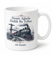 Tren Makinistine Hediye Rayların Üzerinde Uzun Yolculuk Temalı Baskılı Porselen Kupa Bardak