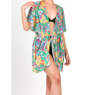 Pareo Plaj Elbisesi Kimono Std Şal Desen Yeşil