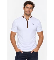 Dewberry Erkek Pamuklu Fermuarlı Tişört Beyaz Optik T9571 Casual Stil, Jean ve Şort Kombini, Katmanlı Kombin