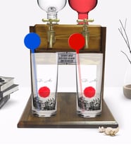 BK Gift Kişiye Özel Renkli Baskılı Japan Tasarımlı İkili Vodka Bardağı ve Çift Musluklu Doğal Ahşap Vodka Standı-1 (Model 1)