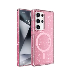 Lexroo Galaxy S25 Ultra Kılıf M-safe Şarj Özellikli Parlayan Simli Saydam Renkli Allstar Kılıf - Pembe