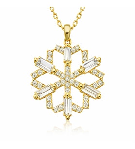 Gümüş Gold Baget Taşlı Kar Tanesi Kolye