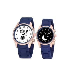 Lacivert Renk + Day - Night Temalı Kol Saatleri 2 Adet Erkek Kadın Kol Saati