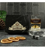 Ahşap Kutulu Retro Tasarımlı Kişiye Özel Taşlı Viski Kadehi Seti