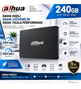 Dahua 240 GB SSD 2.5 İnç SATA SSD – Laptop Masaüstü Bilgisayar Uyumlu Hızlı ve Sessiz Dahili Disk