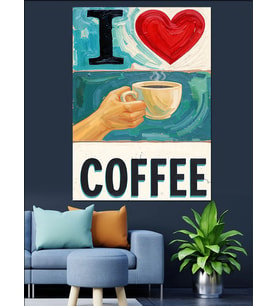 I Love Coffee Yazısı Dekoratif Kanvas - Mdf Ahşap Tablo