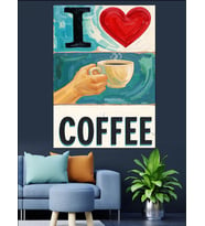 I Love Coffee Yazısı Dekoratif Kanvas - Mdf Ahşap Tablo