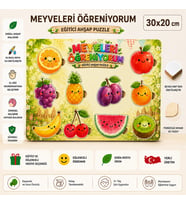 Meyveleri Öğreniyorum Ahşap Puzzle - Eğitici ve Öğretici Montessori Zeka Oyunu (30x20 cm)