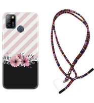 INFINIX Smart 4 5 6 Zero 8 S5 Pro Kılıf Boyun Asklı Rasta Silikon Strip Pink Flowers 1396