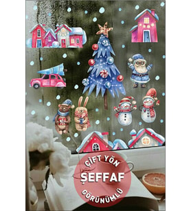 efekt reklam Çift Taraflı Kardan Adam Ve Arkadaşları Yılbaşı Sticker ylb5005