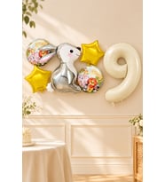 8 Yaş Gümüş Tavşan Folyo Balonlu 5li Set ve Rakam Balon Safari Tema Balon Seti Set41