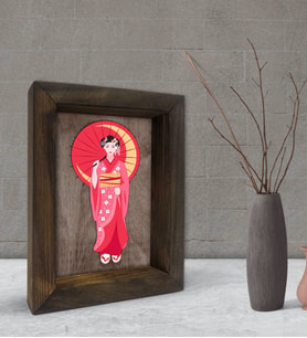 BK Gift Geisha Tasarımlı Dekoratif Doğal Masif Ahşap Çerçeve 15x20cm-1 (Beyaz)