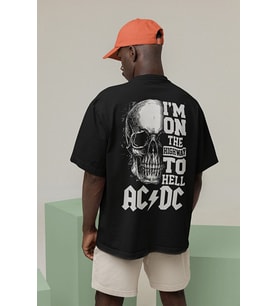 Im On The Highway To Hell AC DC Baskılı Unisex Oversize Rock Metal Tişört