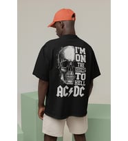Im On The Highway To Hell AC DC Baskılı Unisex Oversize Rock Metal Tişört