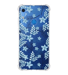 PrintiFy Huawei Y6s Uyumlu Köşe Korumalı Floral Mavi Tasarımlı Şeffaf Silikon Kılıf