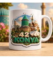 42 Konya Mevlana ve Semazen Tasarımlı Baskılı Kupa, Mevlana Türbesi Tarihi Konya Manzaralı Memleket Hediyesi