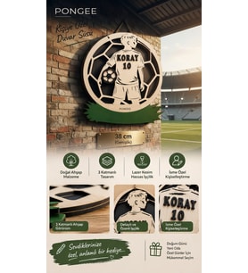 FUTBOL Temalı İsme Özel Ahşap Duvar Ve Kapı Süsü - Lazer Kesim 3D Katmanlı Oda Levhası & Doğum Hediyesi 38x33 cm