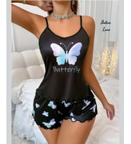 Intive Siyah Şirin Fil/Kelebek Desenli Şortlu Büstiyer Takım-Pijama Takımı