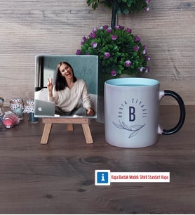 Minimal Baş Harf ve İsim Yazılı Fotoğraflı Dekoratif Taş, Kupa Bardak Beyaz Hediye (Model 9)