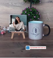 Minimal Baş Harf ve İsim Yazılı Fotoğraflı Dekoratif Taş, Kupa Bardak Beyaz Hediye (Model 9)