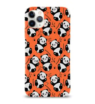 Apple iPhone 11 Pro Max Uyumlu Lansman Kılıf Panda Tasarımlı İçi Kadife Kapak-Turuncu (Şeffaf)