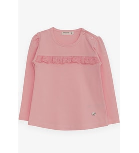 Breeze Kız Çocuk Uzun Kollu Tişört Güpürlü 1-4 Yaş, Pembe