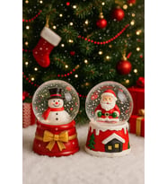 2 Adet Led Işıklı 6,5 cm Noel Baba Kardan Adam  Kar Küresi Yeni Yılın En Güzel Hediyesi Yılbaşı Seti (Karışık)