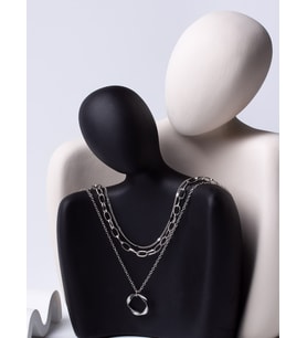 Gümüş  Renk Bükümlü Yuvarlak Charm Katmanlı Kolye