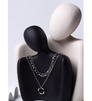 Gümüş  Renk Bükümlü Yuvarlak Charm Katmanlı Kolye