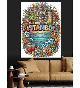 İstanbul Temalı Graffiti Yazı Dekoratif Kanvas - Mdf Ahşap Tablo