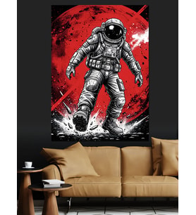 Kırmızı Fon Astronot Dekoratif Kanvas - Mdf Ahşap Tablo