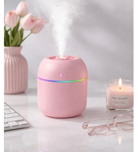 220 ml Oda Mini Hava Nemlendirici - Mini Buhar Makinesi + Aroma Difüzörü ve Gece Lambası- Sessiz - Pembe