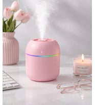 220 ml Oda Mini Hava Nemlendirici - Mini Buhar Makinesi + Aroma Difüzörü ve Gece Lambası- Sessiz - Pembe