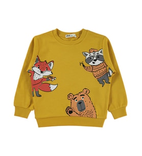 Civil Boys Tili Rakun Ayı Baskılı 2-5 Yaş Sweatshirt - Hardal