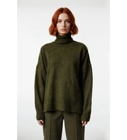 Kadın Oversize Kalıp Düz Balıkçı Yaka Triko Kazak Uzun Düşük Kol Günlük Basic Giyim Şıklığı