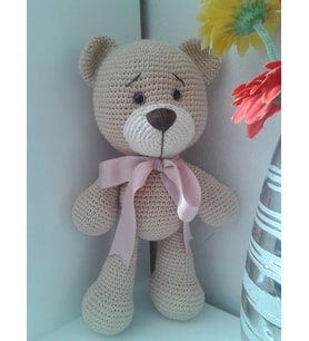 Kurdeleli Ayıcık Amigurumi Organik Oyuncak