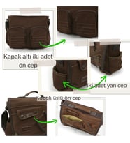 Cappadocia Vintage 4017 Haki 14" Laptop Kanvas Postacı Okul Çantası Unisex Kilitli Çok Cepli Omuz Askılı