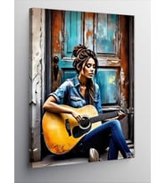 Kanvas Tablo Akustik Gitar Çalan Kız