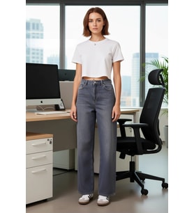 Kadın Cool & Comfort Geniş Paça Yüksek Bel Jean Fonksiyonel Dayanıklı Kaliteli Konforlu Şık