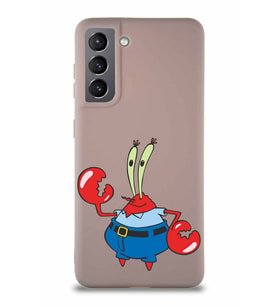 Samsung Galaxy S21 Soft Premier Kapak Bay Yengeç Tasarımlı Silikon Kılıf - Pudra (Şeffaf)
