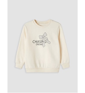 LC WAIKIKI Ekru Baskılı Kız Çocuk Kalın Sweatshirt