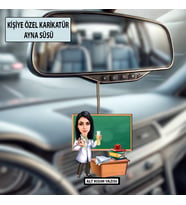Kişiye Özel Karikatür Öğretmen Ayna Süsü – Araç İçi Öğretmene Hediye