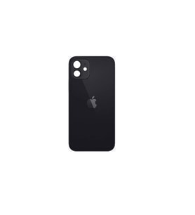Uyumlu İphone 12 Mini Arka Kapak Lazer Kesim ( Pil Kapağı )  Cam -Siyah