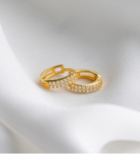 925 Ayar Gümüş Gold Zirkon Taşlı Küpe