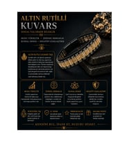 Sertifikalı Altın Rutilli Kuvars Siyah Hematit Silindir Kesim Kilitli Doğal Taş Deri Erkek Bileklik