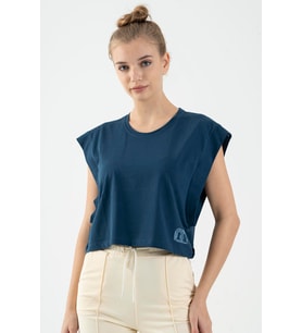 Maraton Regular Kadın Bisiklet Yaka Navymelanj Crop Top