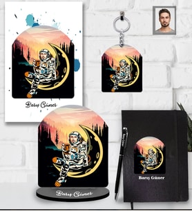 Kişiye Özel Uzay Karikatürlü 5 li Hediye Seti Bay-5