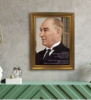 Altın Yaldız Çerçeveli A3 Atatürk Tablosu - 43
