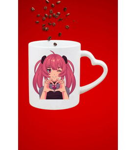 Anime Asi Kız Baskılı Hediye Kalp Kupa Bardak Porselen Çay Kahve Fincanı